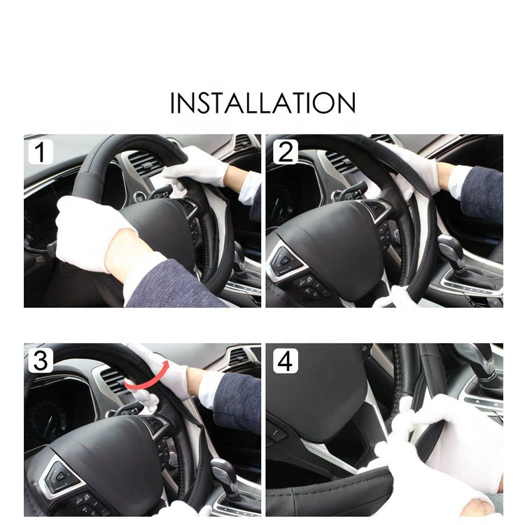 Beige Leather Car Steering Wheel Cover