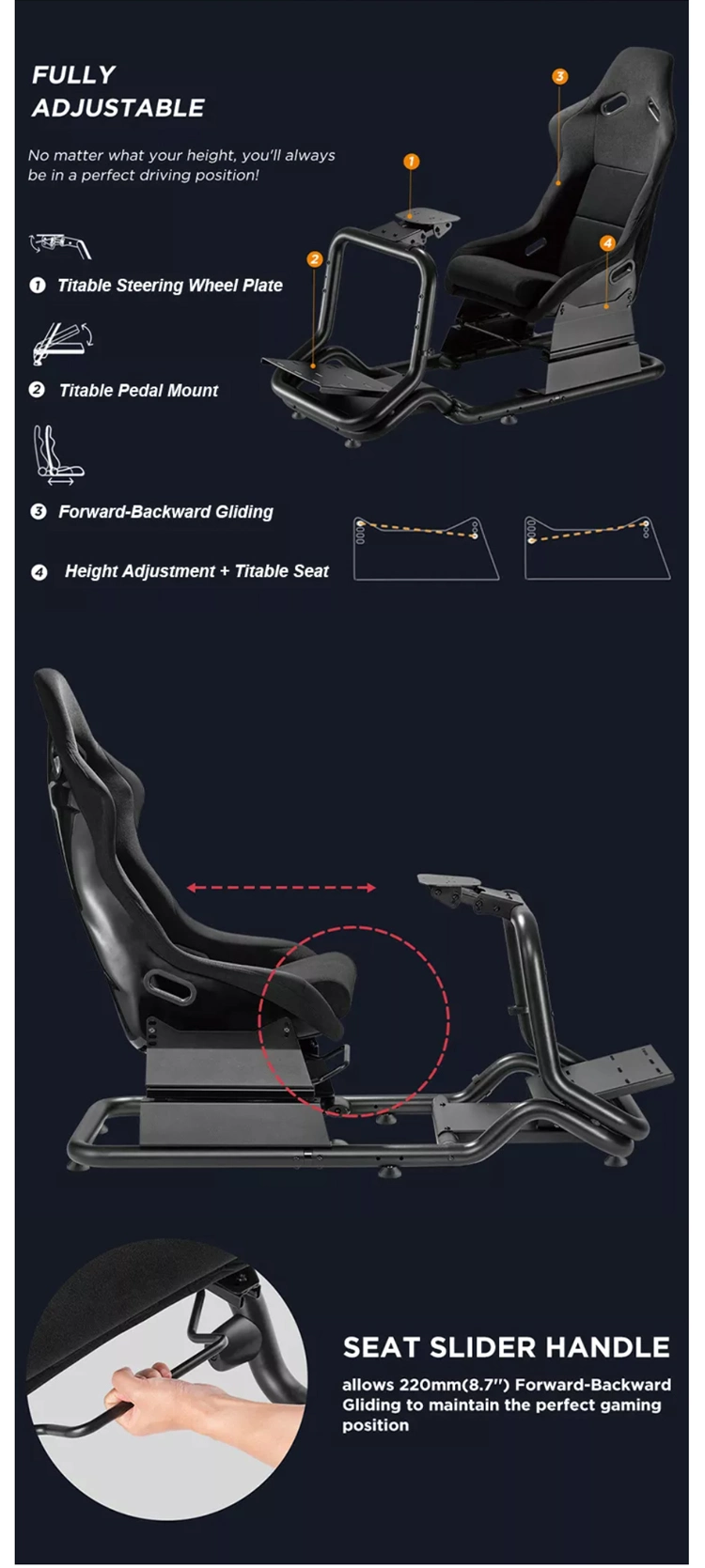 High Quality Customized Race Wheel Stand Gaming Car Driving Racing Simulator Cockpit with Seat